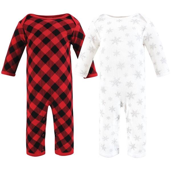 slide 1 of 1, Hudson Baby Infant Girl Thermal Coveralls 2pk, Snowflake 12 - 18 Months - Red