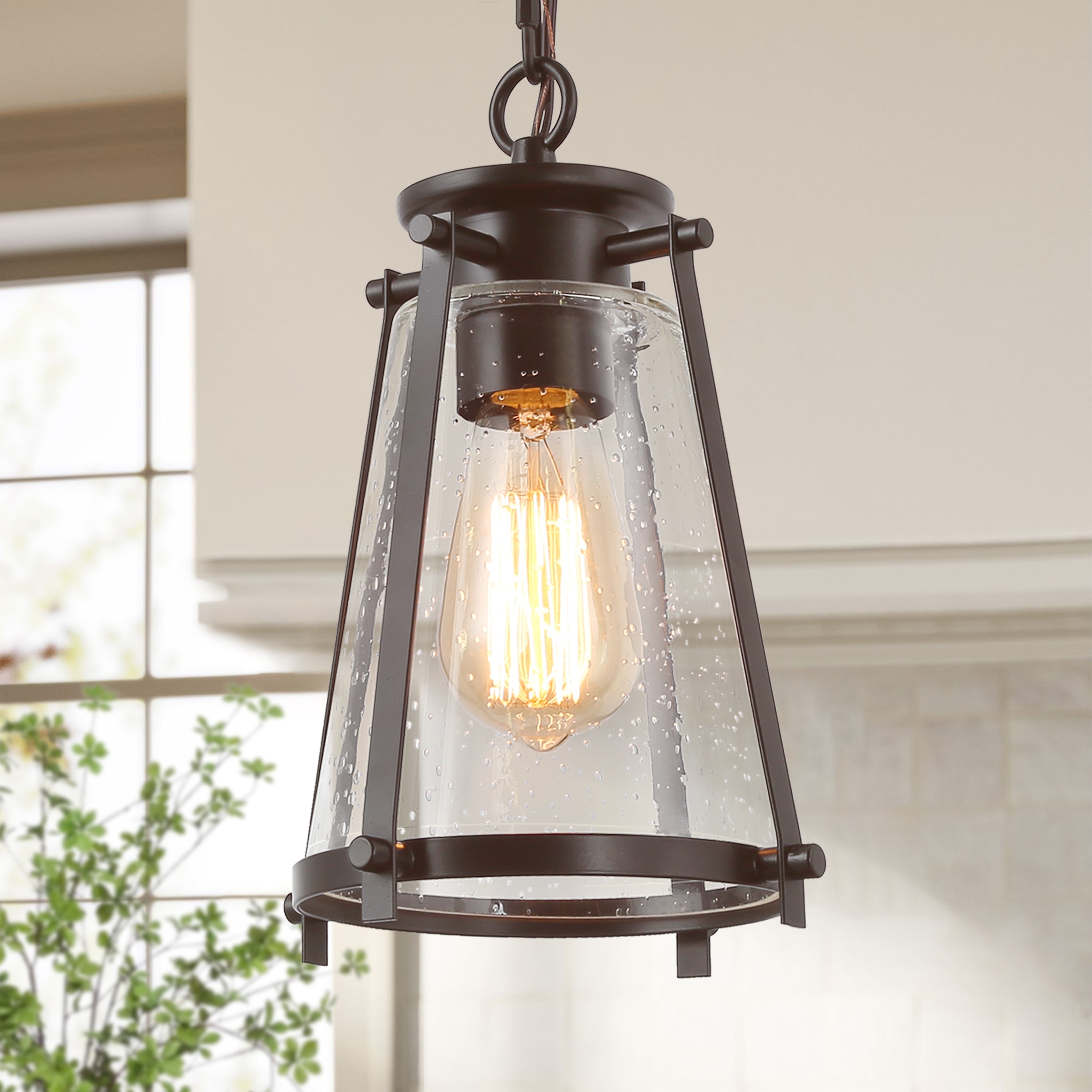 LALUZ Modern 1-Light Glass Cage Pendant Island Lights for Dining Room - W7.5"xH11"
