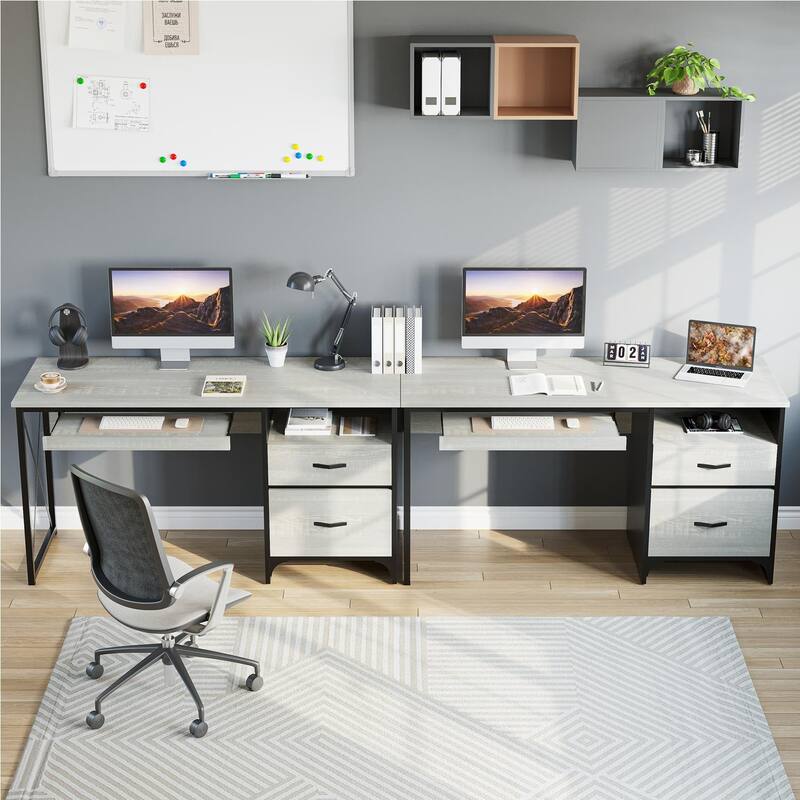 55 inch Computer Desk with Keyboard Tray and Storage Drawers