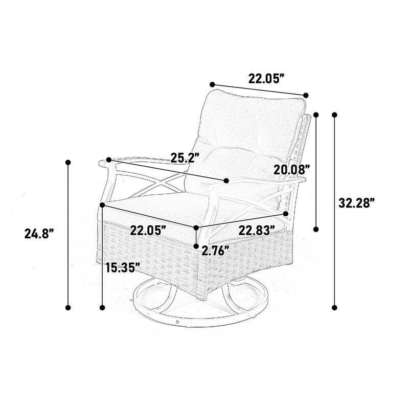 3-Piece Outdoor Swivel Rocker Set - Rocker Chairs with Cushions & Glass Table for Patio, Garden, or Balcony