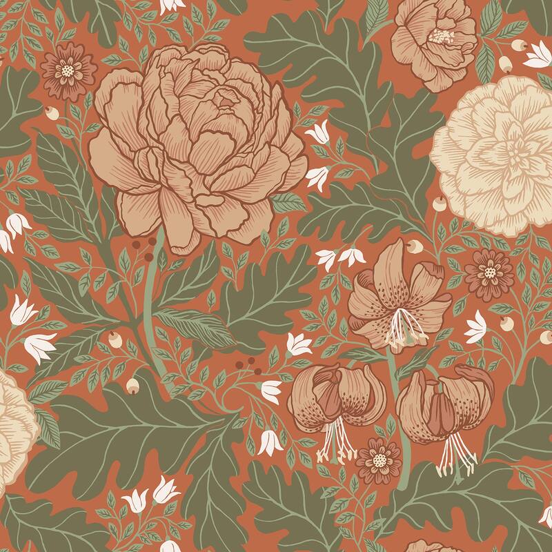 A-Street Prints Camille Red Peony and Lily Wallpaper