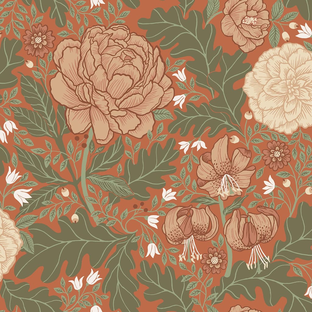 A-Street Prints Camille Red Peony and Lily Wallpaper
