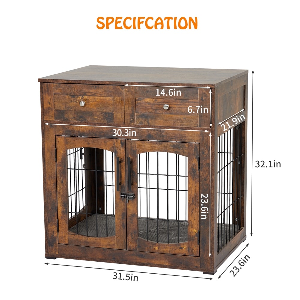 Dog Crate Furniture with Cushion Wooden Dog Kennel with 2 Drawers 3 Doors Dog Furniture Dog House Dog Cage Bed Bath Beyond 37966336