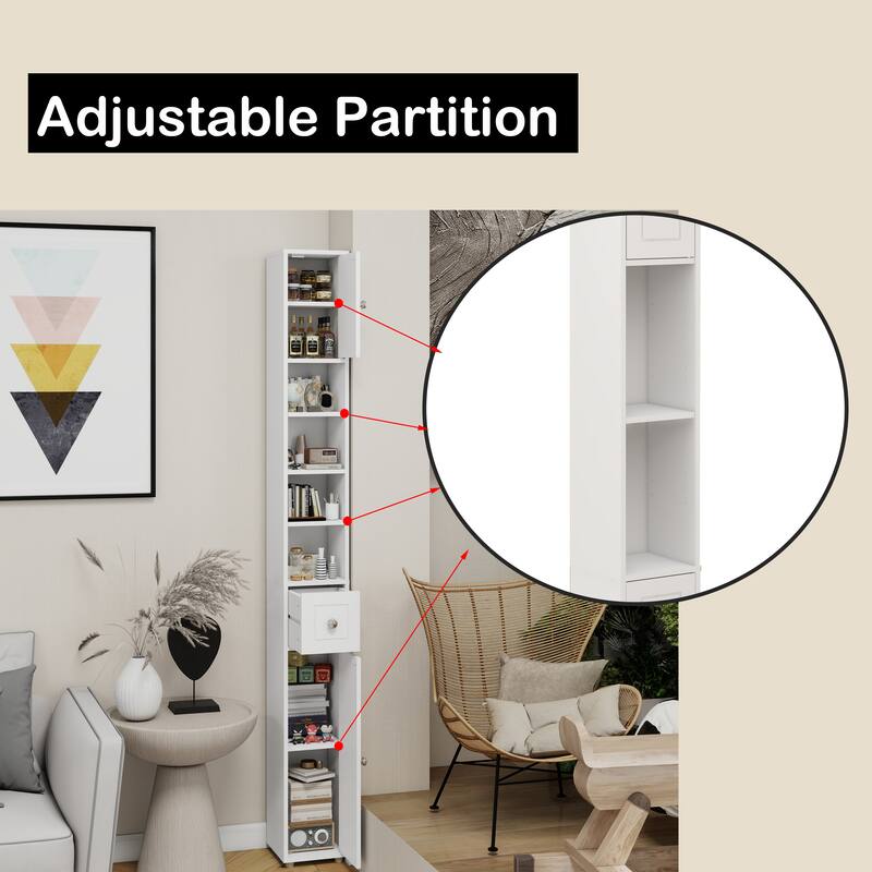 Modern Tall Bathroom Cabinet, Freestanding Bathroom Cabinet with 1 Drawer, 2 Doors and 4 Adjustable Shelves, for Bathroom