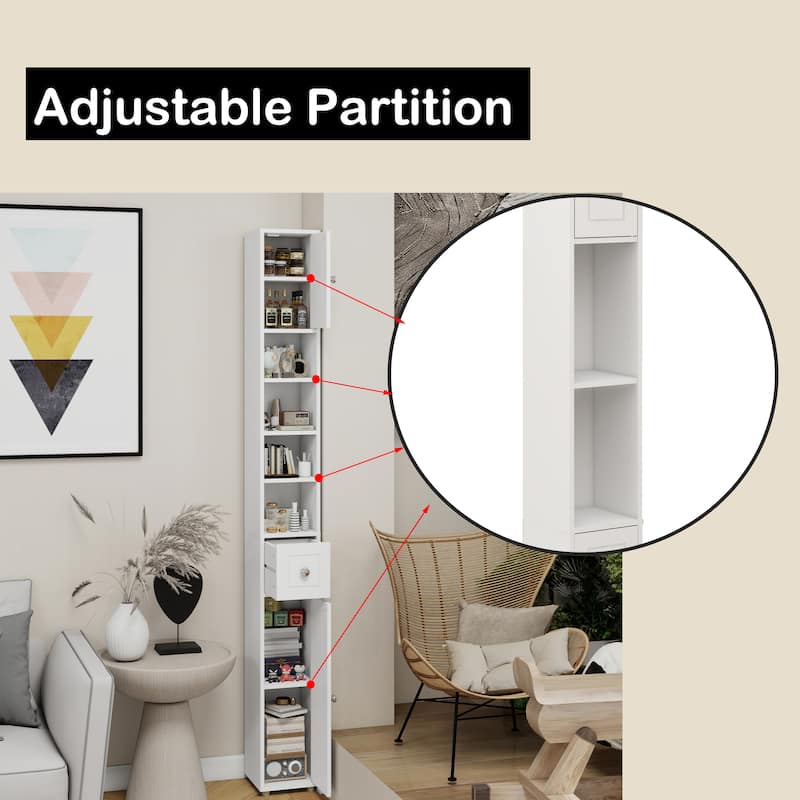 Slim Bathroom Storage Cabinet, Freestanding Narrow Floor Cabinet, Bathroom Cabinet with 1 Drawer, 2 Doors & Adjustable Shelves