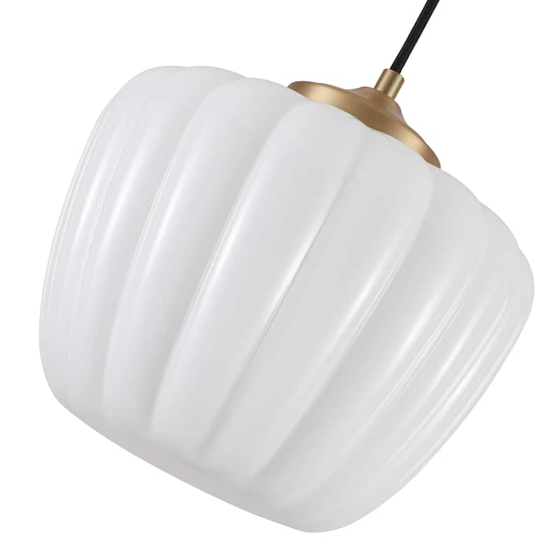 1-Light Matte Brass Pendant Lighting with Ribbed Glass Shade - Matte Brass