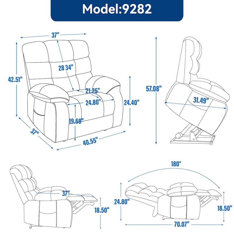 Lift Recliner Chair Heat Massage Dual Motor Infinite Position Large Electric Power Lift Recliners with Power-Remote