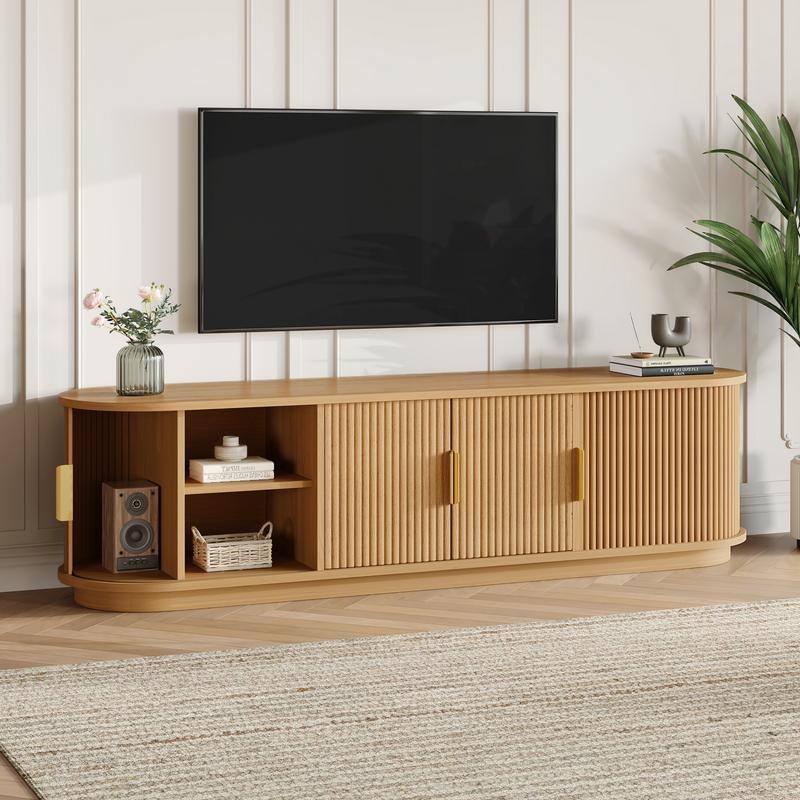 Farmhouse Wooden TV Stand up to 75" with Sliding Door and Adjustable Shelves for Modern Home Entertainment