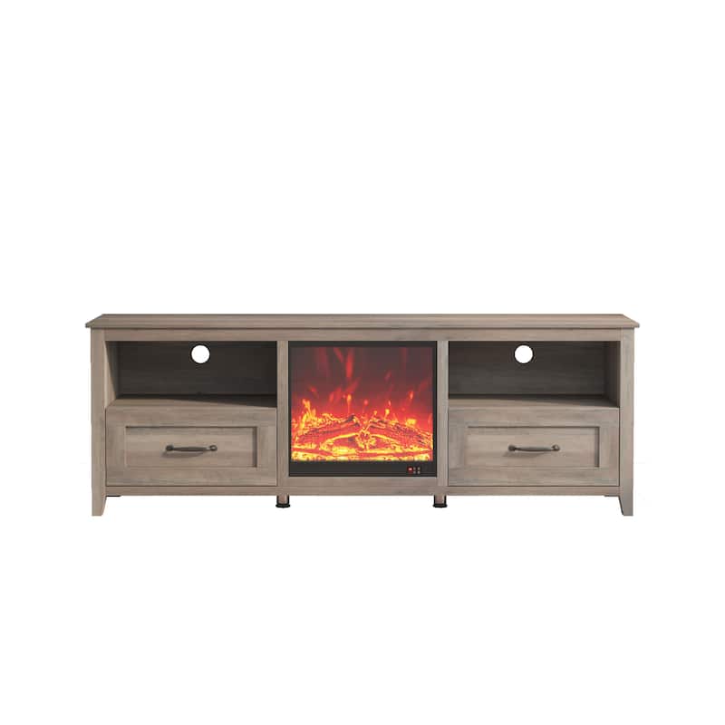 70" Grey Walnut TV Stands Console for 80-inch TV with Open Compartments