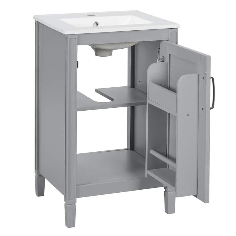 GDFStudio - Noa Wood & Ceramic 20" Bathroom Vanity with Sink, Soft-Close Door, Shelf & Storage Rack