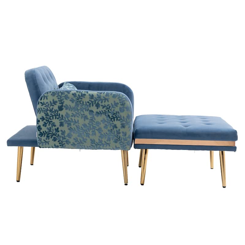 Velvet Upholstered Tufted Living Room Sleeper Chair With Ottoman