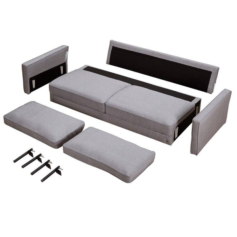 Snowhill 71''W Modern Linen Sofa, 3-Seater, Matte Black Metal Legs