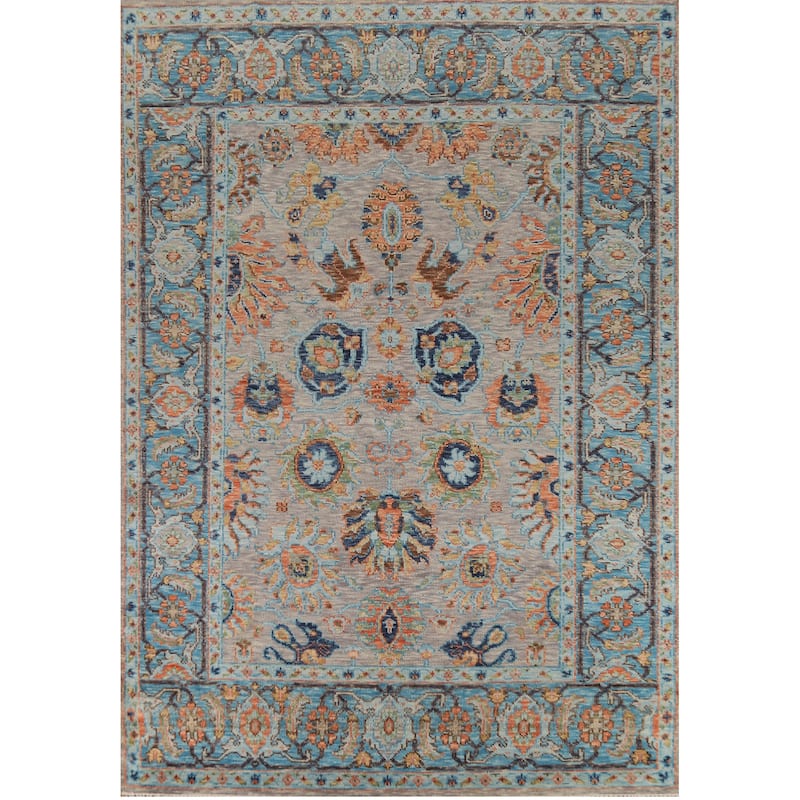 Floral Oushak Indian Area Rug Hand-Knotted Wool Carpet - 8'9" x 12'1"