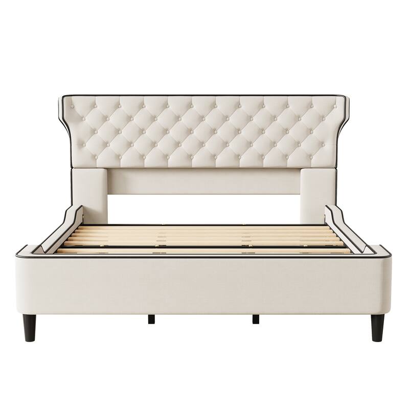 Christopher Knight Home - Aveline Modern Upholstered Platform Bed with Curved Back Headboard and Button Tufted Design