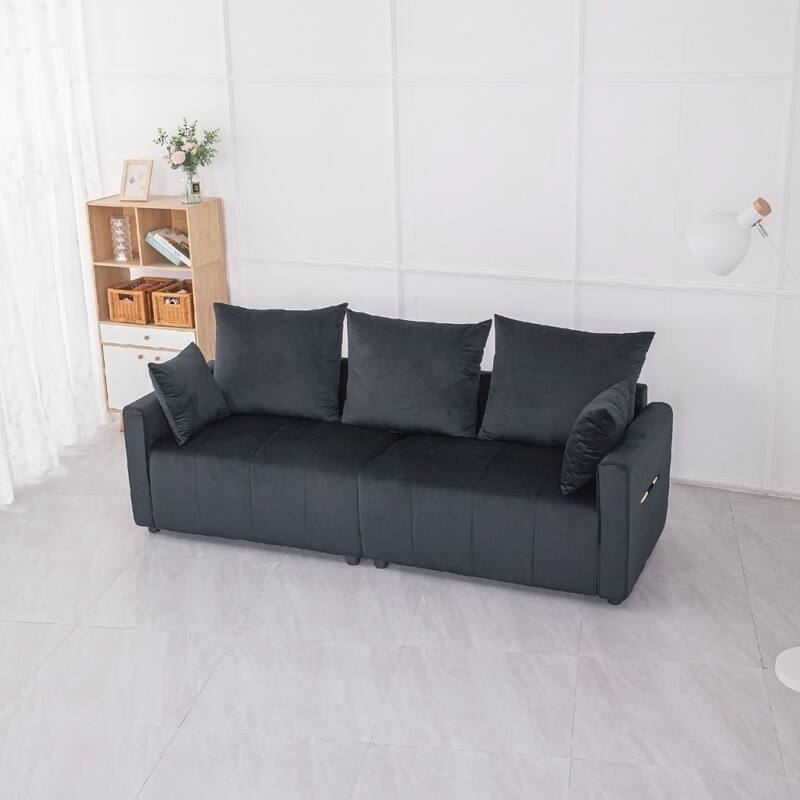 Velvet Modern 2-Seater Sofa, Two-Tone Sectional Couch