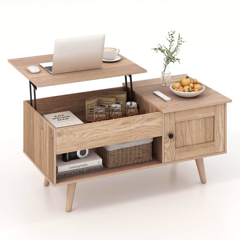 Costway Lift Top Coffee Table with Storage Hidden Compartment Cabinet - See Details - Natural