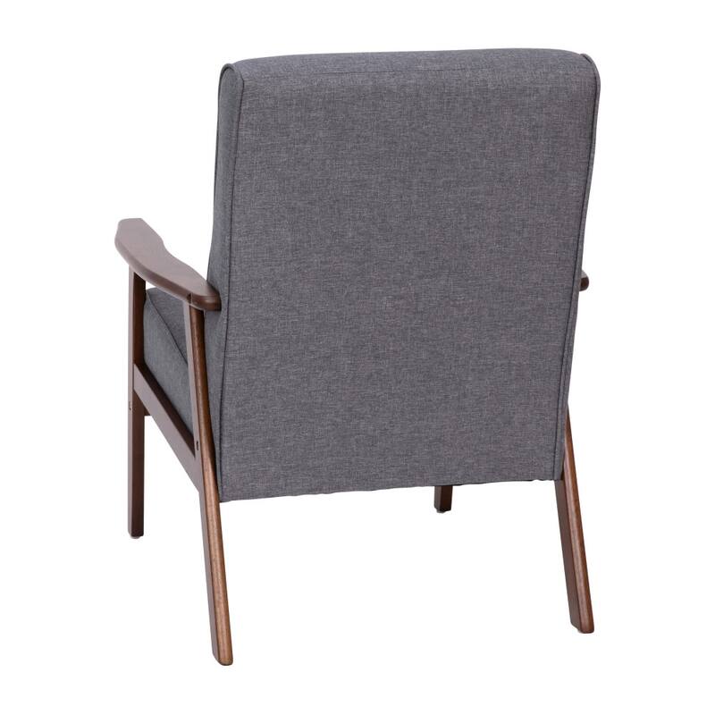 Mid-Century Modern Armchair with Wooden Frame and Faux Leather Cushions