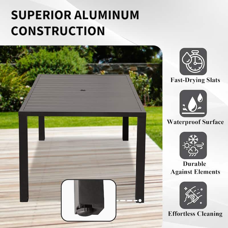 Outdoor Dining Table for 4 Person,Square Slatted Metal Patio Table for Deck Garden Lawn Backyard Use with Umbrella Hole
