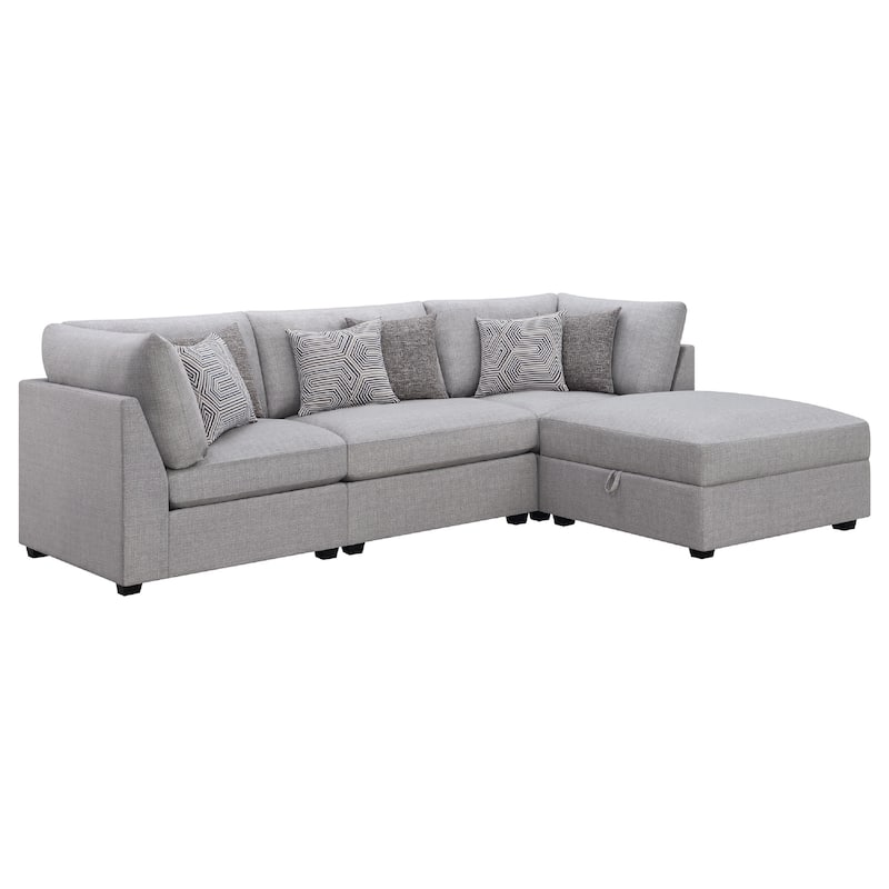 Cambia 4 Piece Modular Sectional Sofa Set w Ottoman, Gray, 6 Pillows