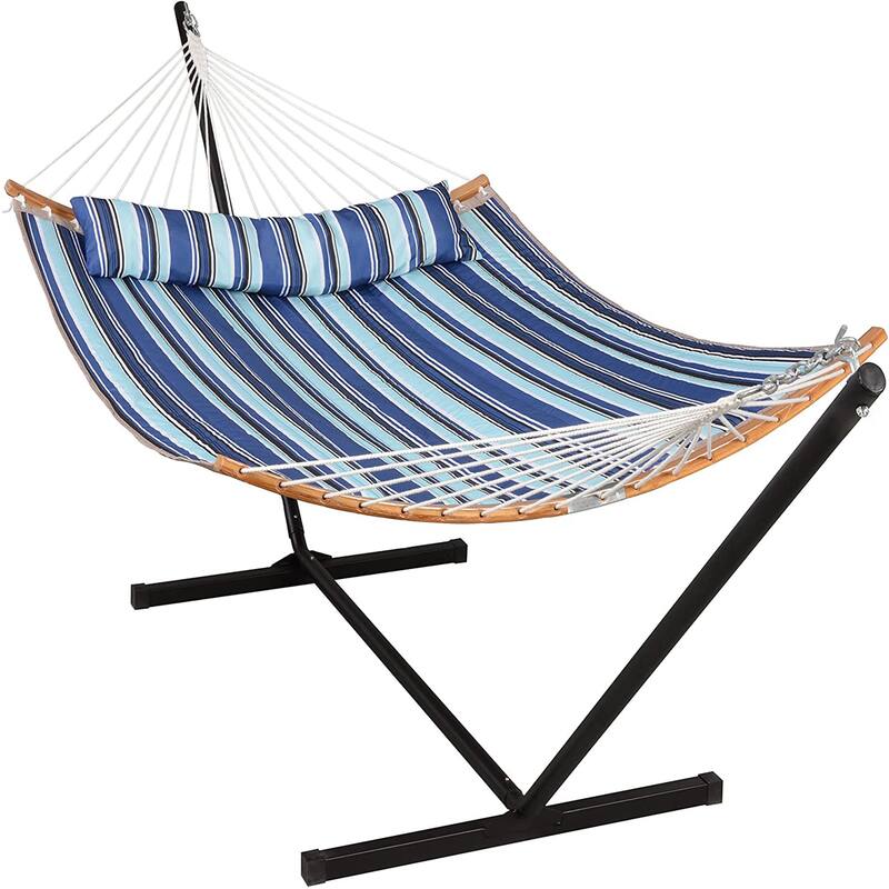 Outdoor 55 Inch 2 Person Hammock with Stand and Pillow by Suncreat