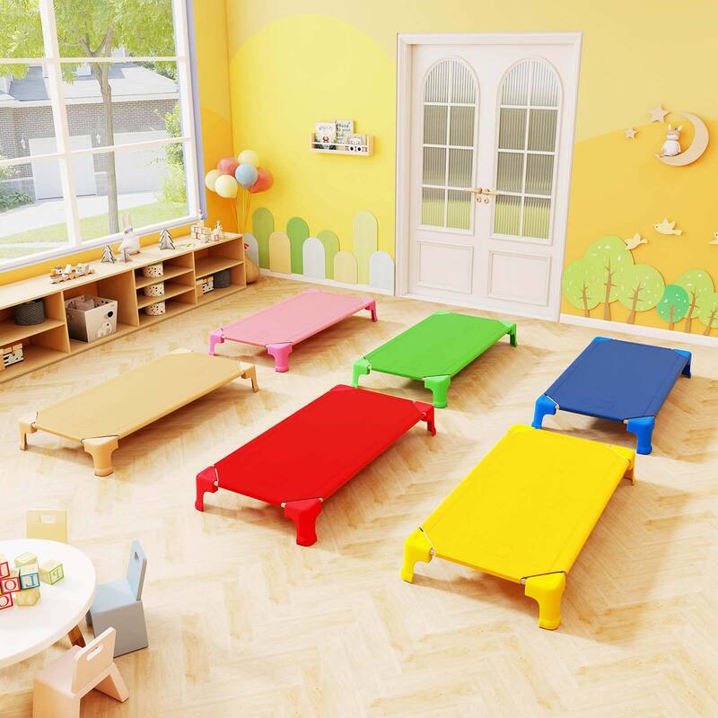 6PCS Stackable Daycare Cots for Kids Portable Nap Cots Easy Lift Bed