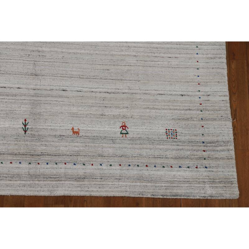 Hand Knotted Oriental 100% Wool Carpet Tribal Stripe Beige & Ivories Gabbeh Area Rug - 9' 3'' X 6' 2''