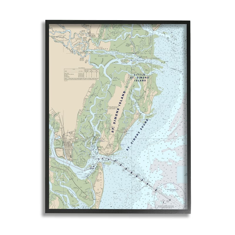 Stupell Traditional St. Simons Island Nautical Map Blue Green Framed Wall Art