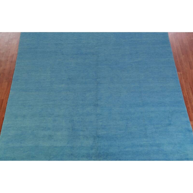 Hand Knotted Oriental 100% Wool Carpet Modern Solid Navy Blue & Blues Gabbeh Area Rug - 9' 9'' X 9' 9''