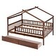 preview thumbnail 7 of 13, Walnut Full Size Wooden House Bed with Two Drawers