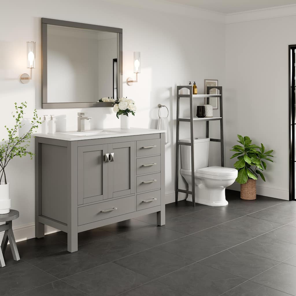Eviva London 42"x18" Gray Transitional Vanity with White Carrara Quartz Top