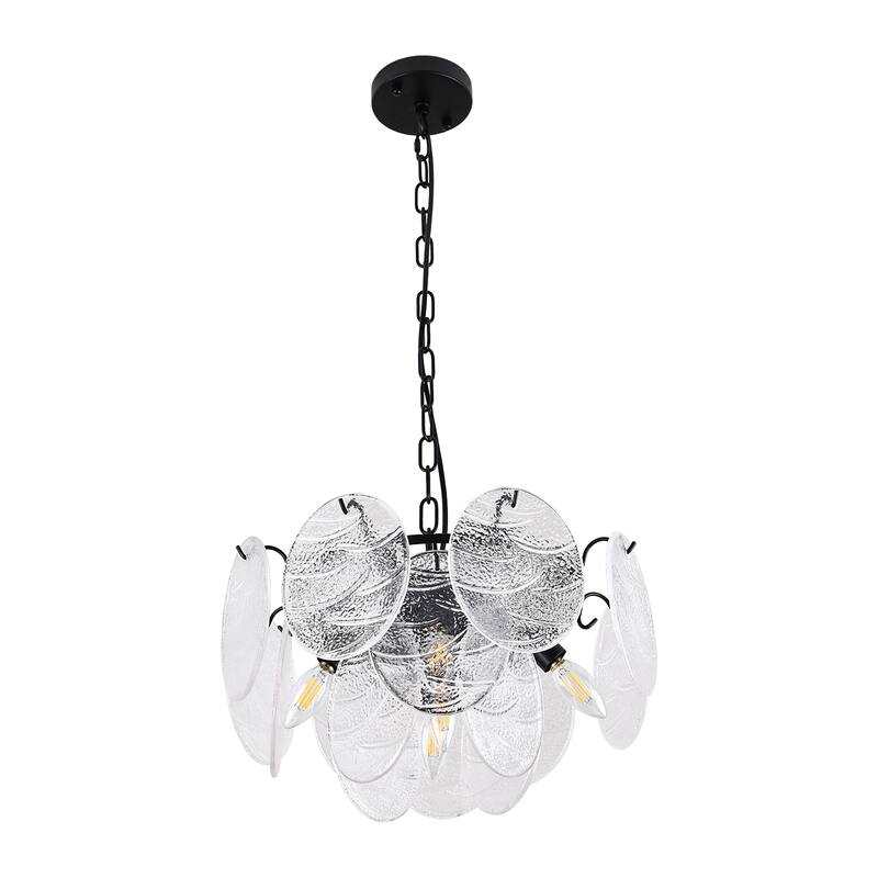5-Lights Modern Simple Transparent Textured Glass Shade Chain - Hanging Chandelier for Living Room Bedroom Kitchen