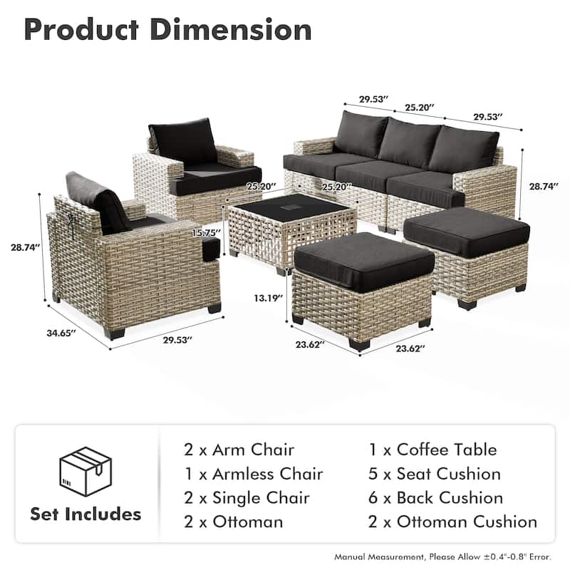 XIZZI 8-piece Patio Furniture Outdoor Rattan Conversation Set