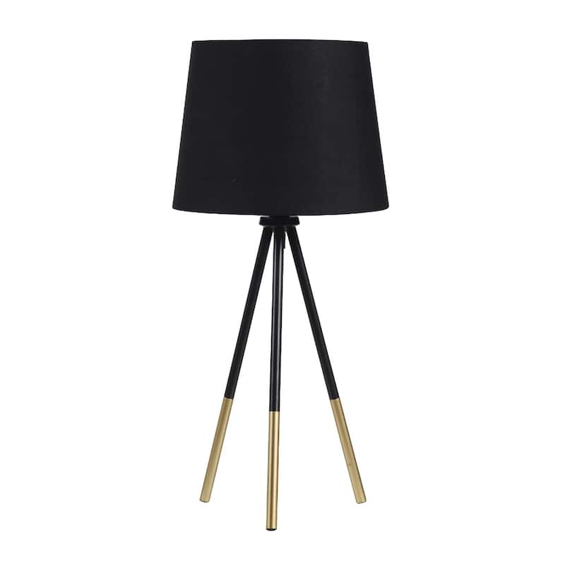 20" Modern Gold Tripod Table Lamp with Black Cotton-Linen Empire Shade - 9.25" x 9.25" x 20"