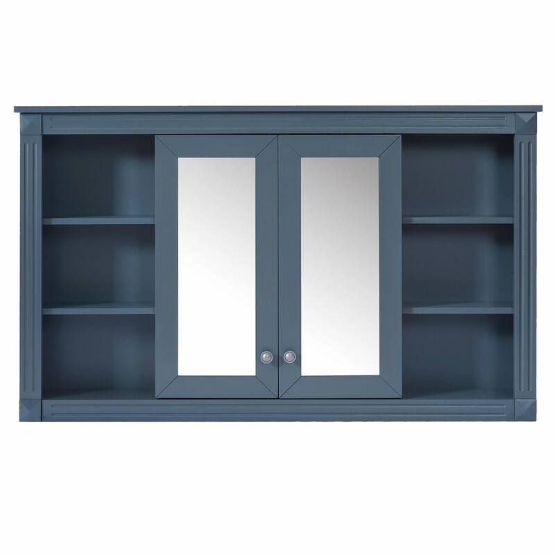 47-Inch Bathroom Mirror Cabinet with Storage, Adjustable Shelf, Open Shelves