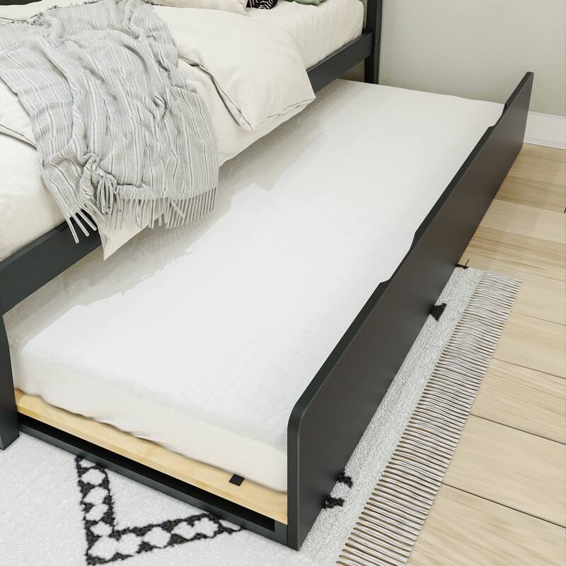 Max and Lily Twin-Size Bed with Slatted Headboard and Trundle