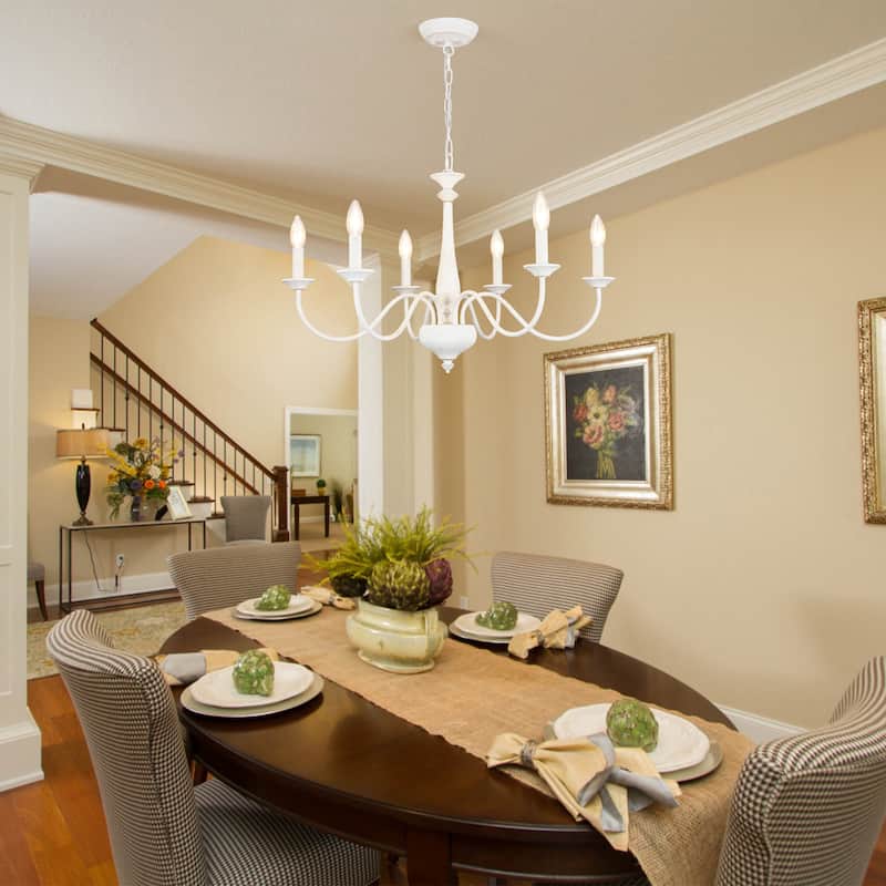 Modern Farmhouse 6-Light Candle Chandelier Light Fixture for Dining Room - W27.95"x H16.14" - N/A