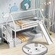preview thumbnail 10 of 25, Wooden Modern Twin over Twin House Bunk Bed with Slide and Storage Staircase, Featuring a pitched roof and wall section. White
