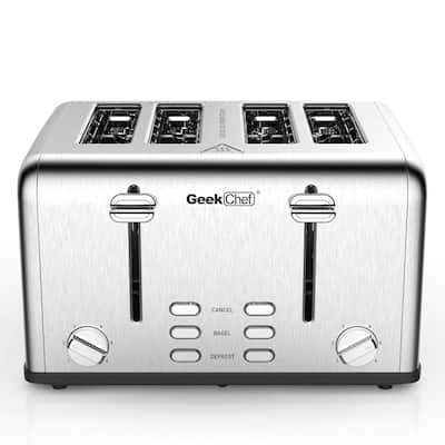 Silver Stainless Steel 4 Slice Toaster with Removable Crumb Trays