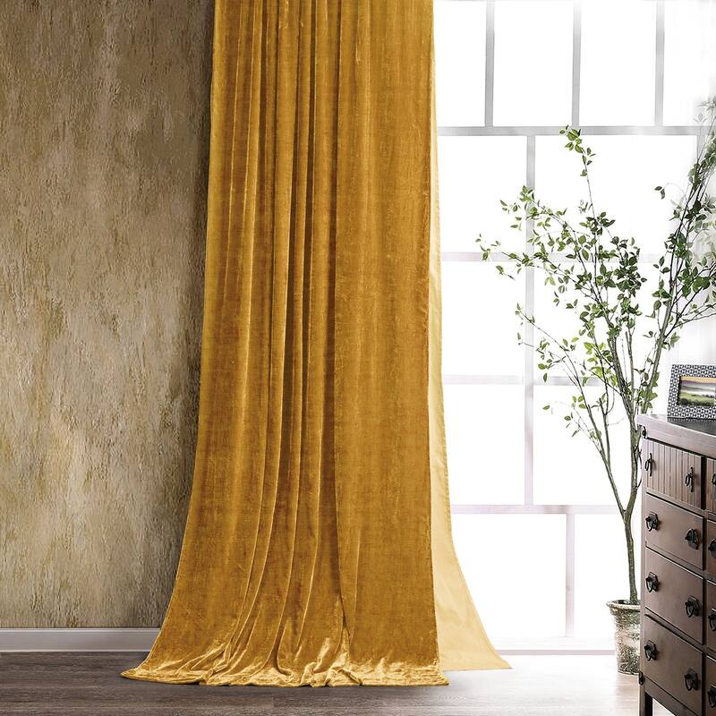 HiEnd Accents Stella Faux Silk Velvet Romantic Western Lined 1 Piece Curtain, 48"x108" - Saffron