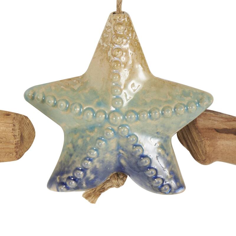 Ceramic Starfish Ombre Windchime with Driftwood and Hanging Starfish Accents - Blue - Roche River Decor