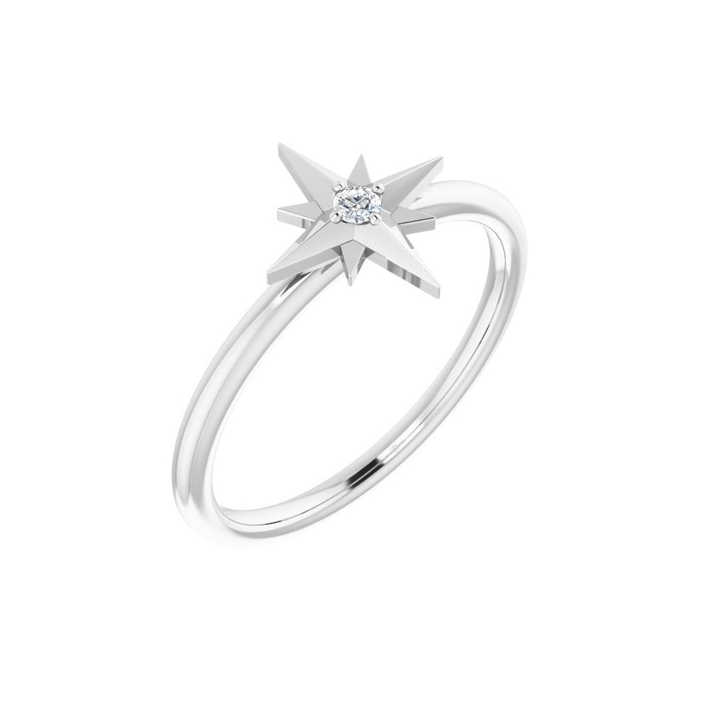 14K White Gold .03 CT Diamond Star Ring for Women