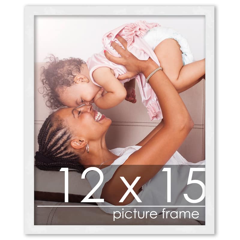 12x15 White Wood Picture Frame - UV Acrylic, Foam Board Backing, Hanging Hardware - Holds 12x15 Photo