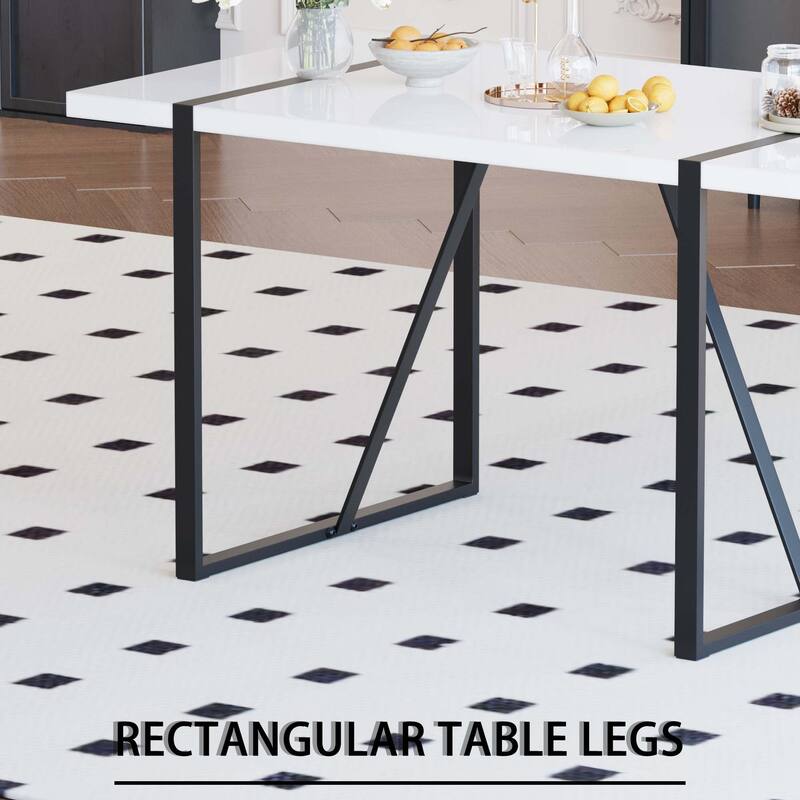 5-Piece Dining Table & Chairs Set with Metal Frame, Black Upholstered Dining Chairs with C-Shaped Legs