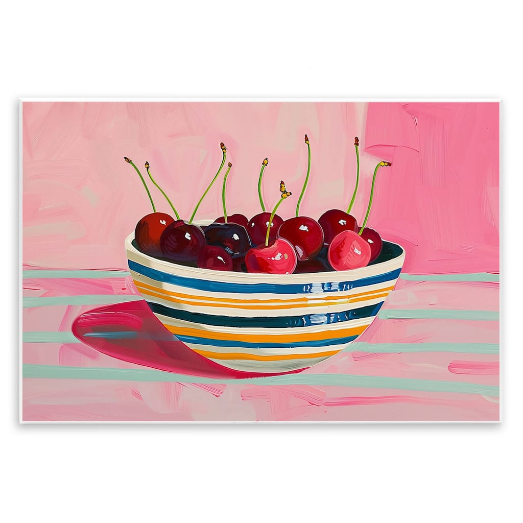 Stupell Bowl of Cherries on Pink Wall Plaque Art Design By Arlington Prints