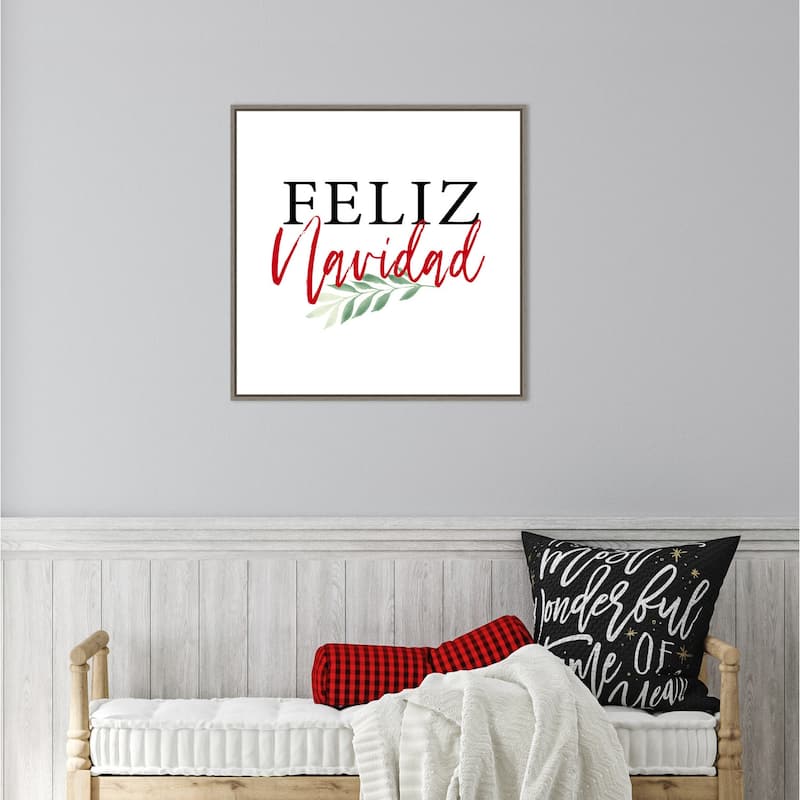 Feliz Navidad Script by Amanti Art Portfolio Framed Canvas Wall Art