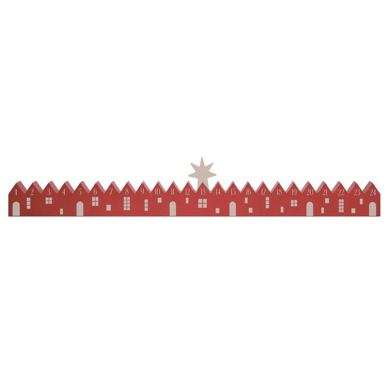 Transpac Wood 31.5 in. Red Christmas Star and Village Countdown Set of 2