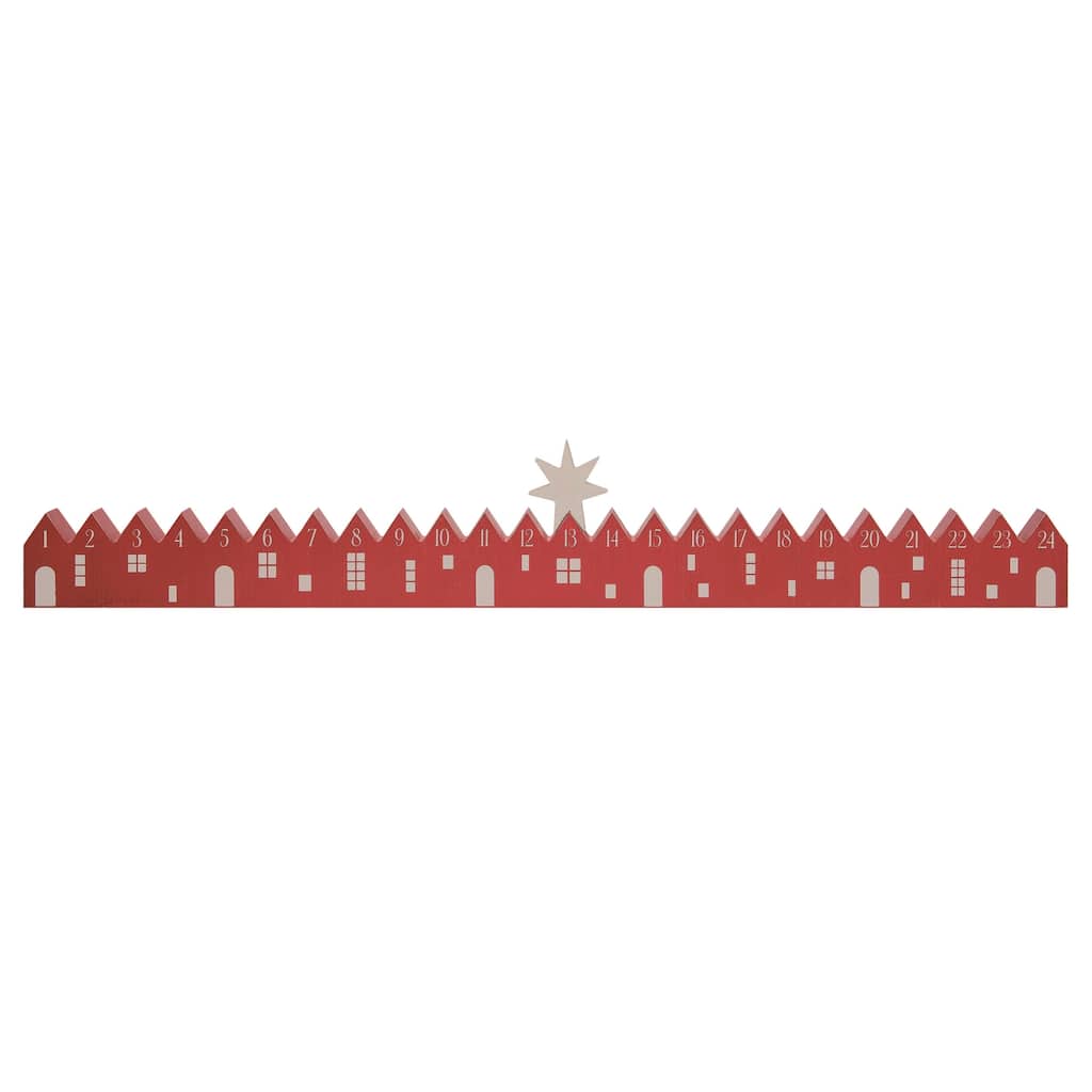 Transpac Wood 31.5 in. Red Christmas Star and Village Countdown Set of 2
