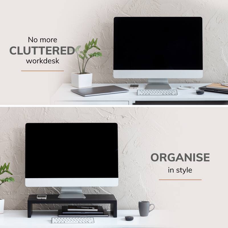 Jani Wood Monitor Stand Riser Desk - Ergonomic Design Stand, Desktop Organizer Table for Home, Office Workspace, Gaming Desk