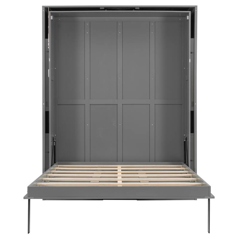 Rotating Queen Murphy Bed with Hidden Storage, Space-Saving Wall Bed for Home Office