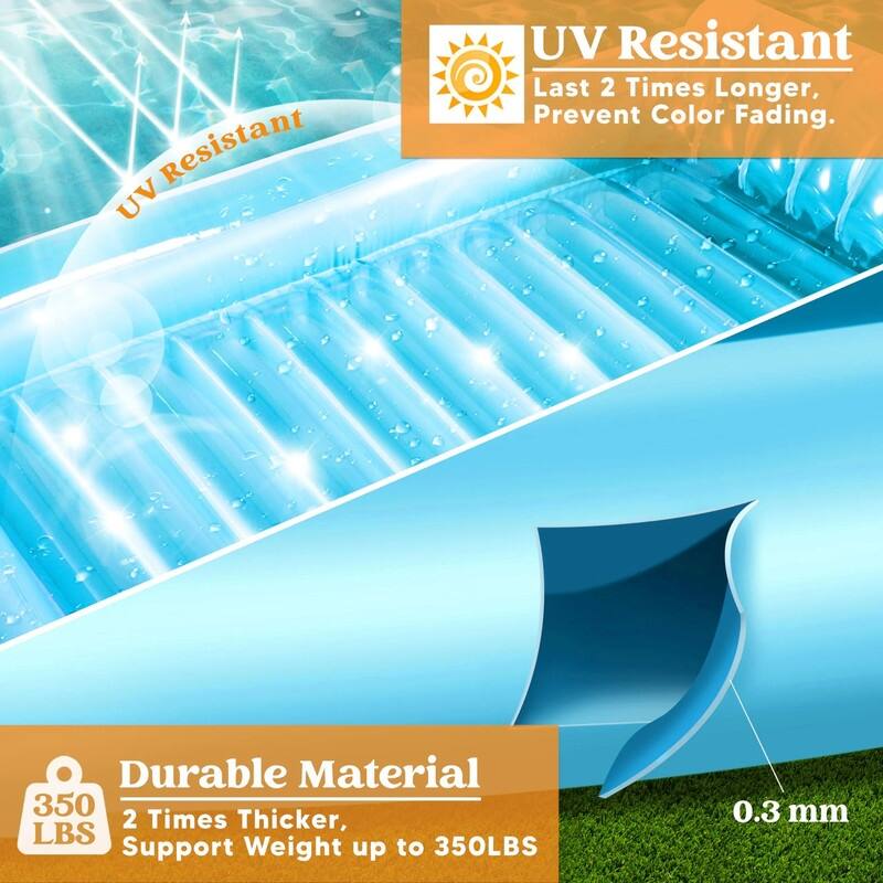 Inflatable Tanning Pool Lounge Float, 85" x 57" Extra Large Sun Tan Tub, Adult Raft for Sunbathing (XL-Blue).